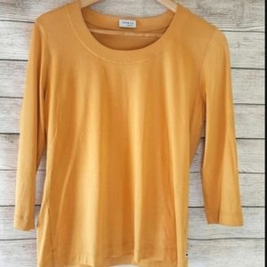Aritzia Akris Punto Mustard Yellow top half sleeve scoop neck tshirt 12